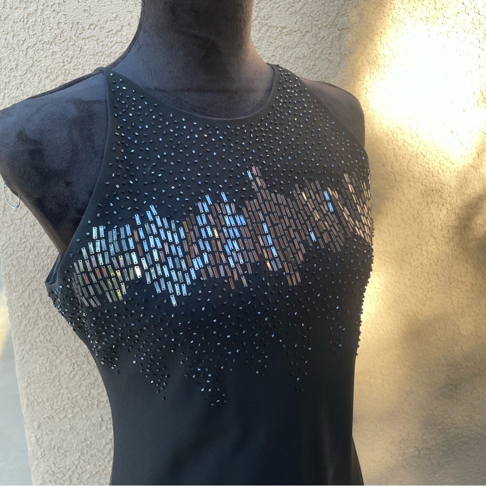 Chelsea nights black crepe fully lined embellished evening gown sz 12